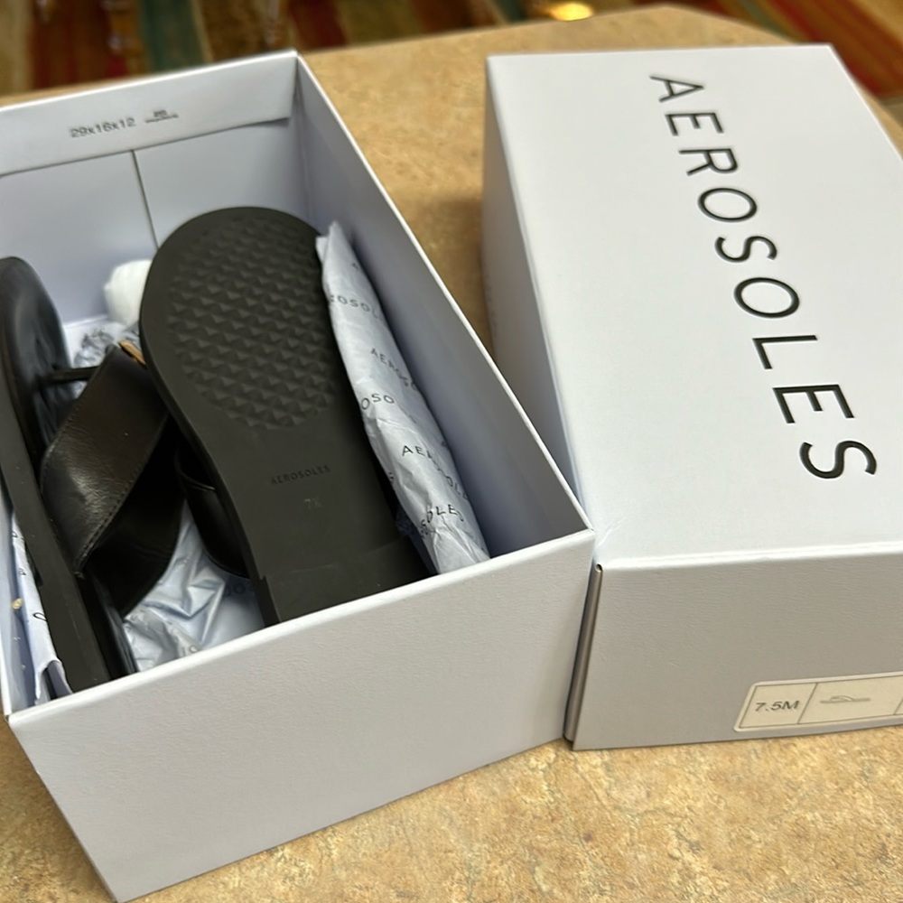 Brand new aerosoles gema black leather sandal 7.5